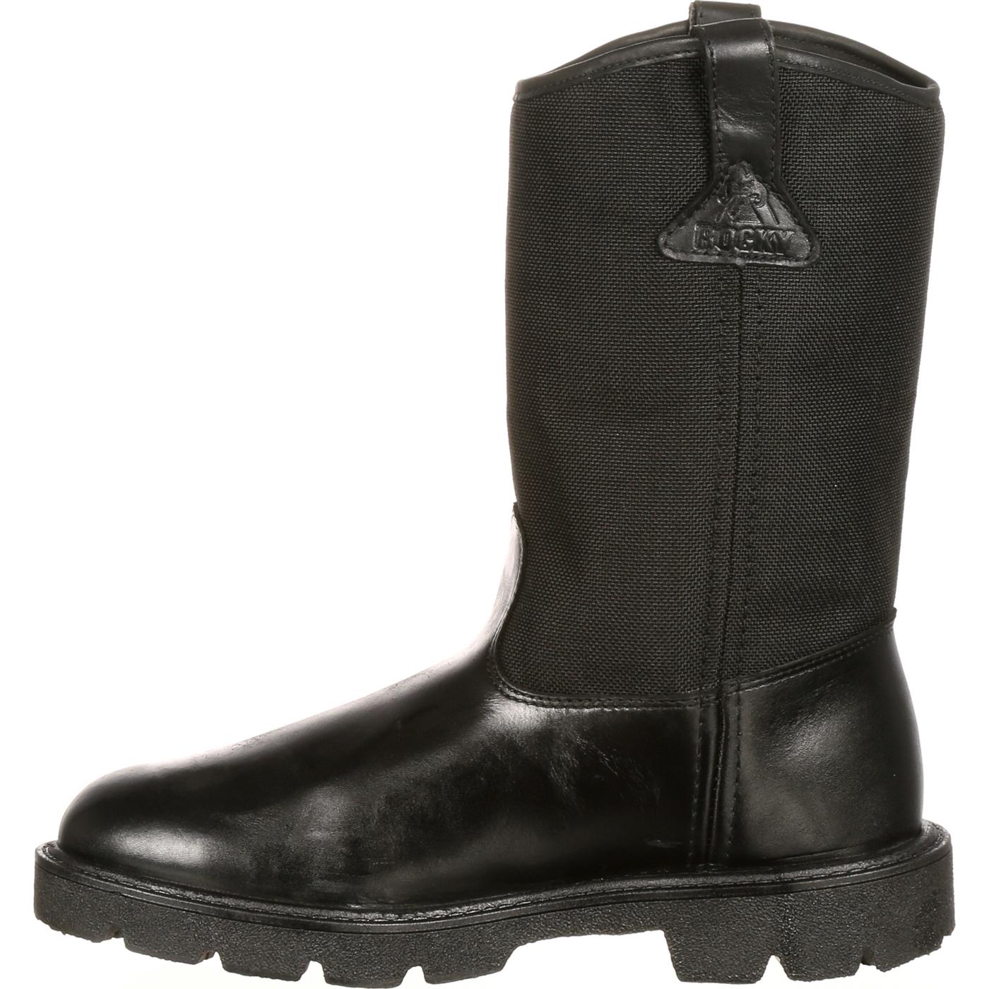 black flat pull on boots