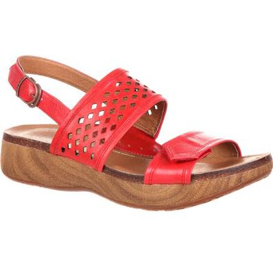 4EurSole Sprightly Women's Red Leather Low Wedge Slingback Sandal, , large