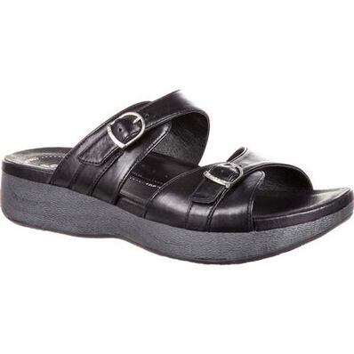 4EurSole Golden Day Women's Black Leather Slide, , large