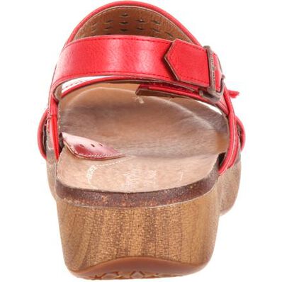 4EurSole Sprightly Women's Red Leather Low Wedge Slingback Sandal, , large