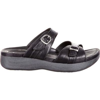 4EurSole Golden Day Women's Black Leather Slide, , large