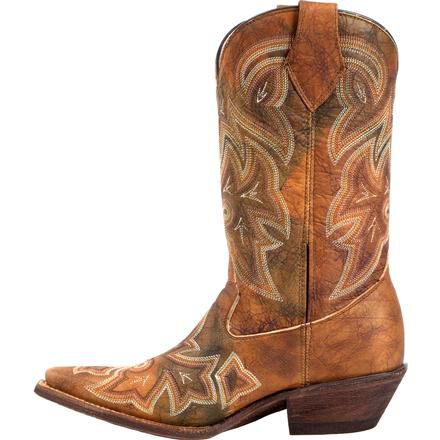 RW022 NEW Rocky Cowgirl Boots Women's HandHewn Snip Toe Western Brown Stitched 