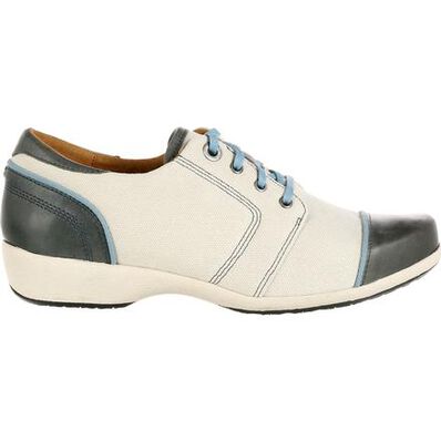 4EurSole Rococo Women's Blue and Cream Low Wedge Lacer Shoe, , large
