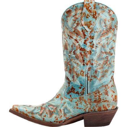 Rocky HandHewn Women s Snip Toe Aqua Brown Western Boot