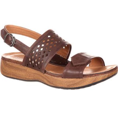 4EurSole Sprightly Women's Brown Low Wedge Slingback Sandal, , large