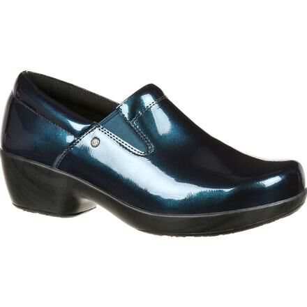 4Eursole Comfort 4Ever Women s Metallic Blue Harbor Patent Leather Slip On Shoe