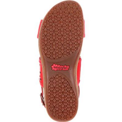 4EurSole Sprightly Women's Red Leather Low Wedge Slingback Sandal, , large