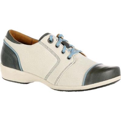 4EurSole Rococo Women's Blue and Cream Low Wedge Lacer Shoe, , large