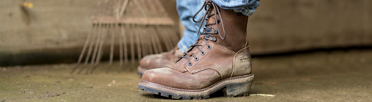 rocky square toe logger work boots